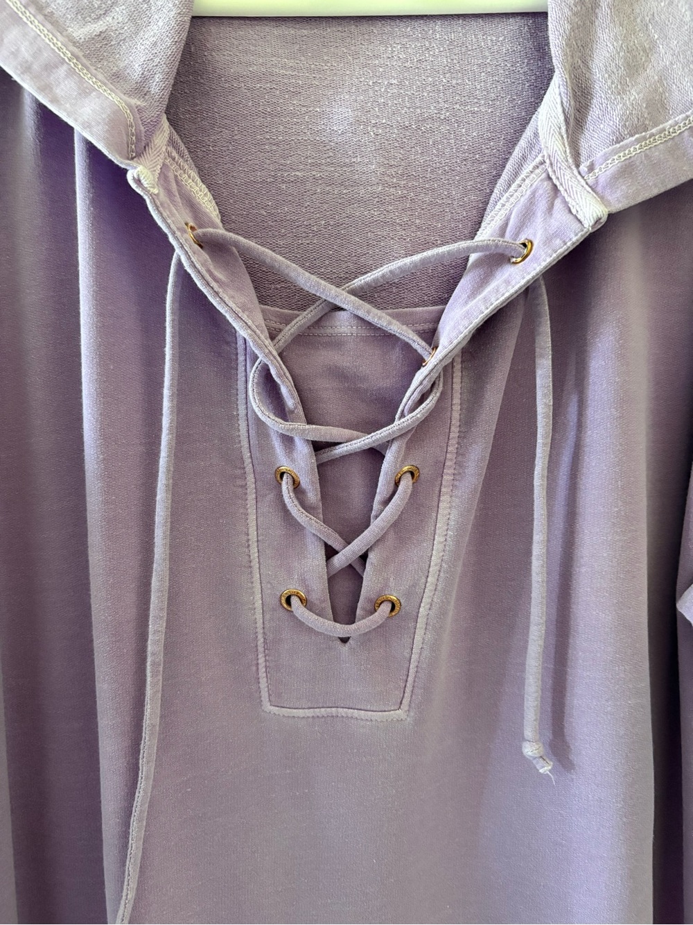 Green Tea Lace-Up Hoodie Top 3/4 Sleeve Ladies Plus Size Violet Purple XXL - Picture 5 of 7